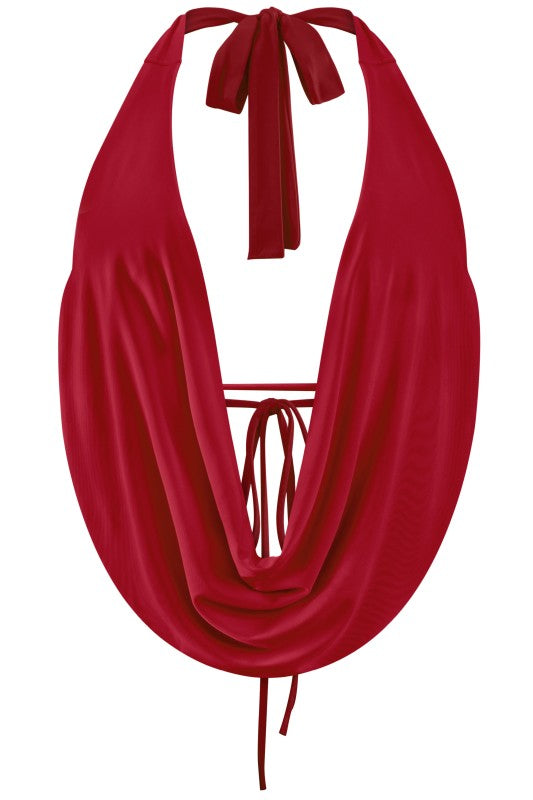 Cowl neck open back baddie top - red