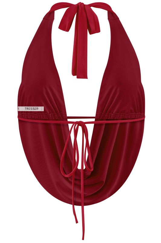 Cowl neck open back baddie top - red