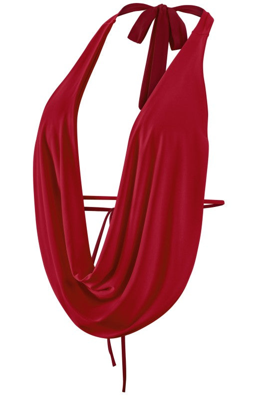Cowl neck open back baddie top - red