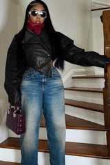 Faux leather baddie jacket - black