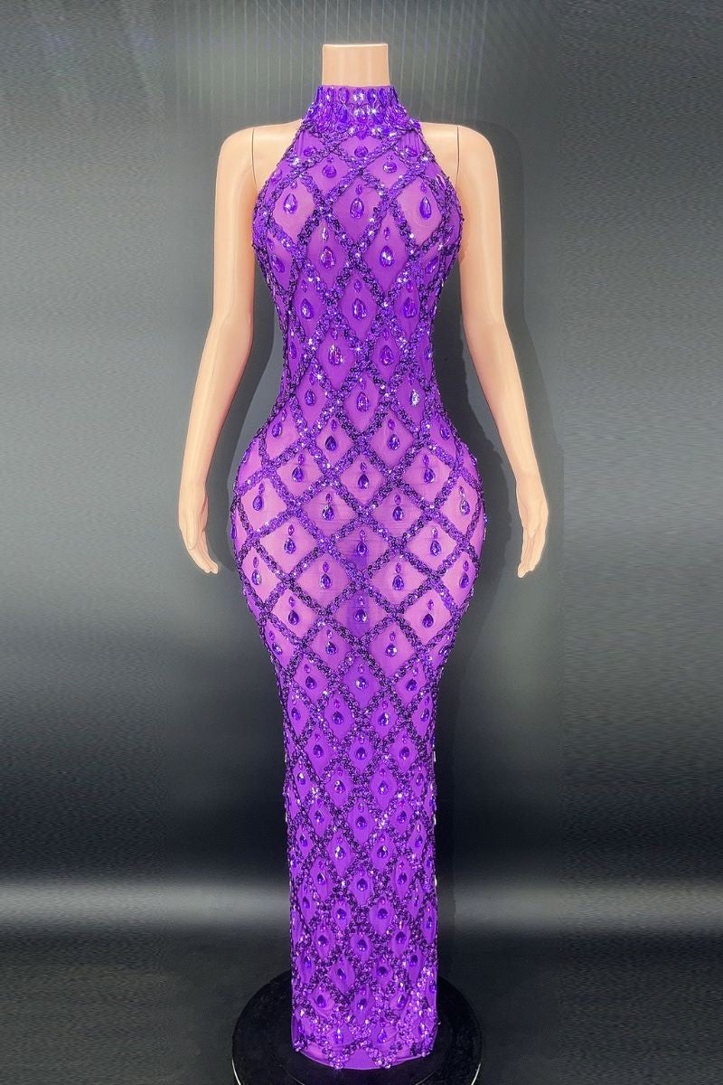 Purple crystal baddie dress