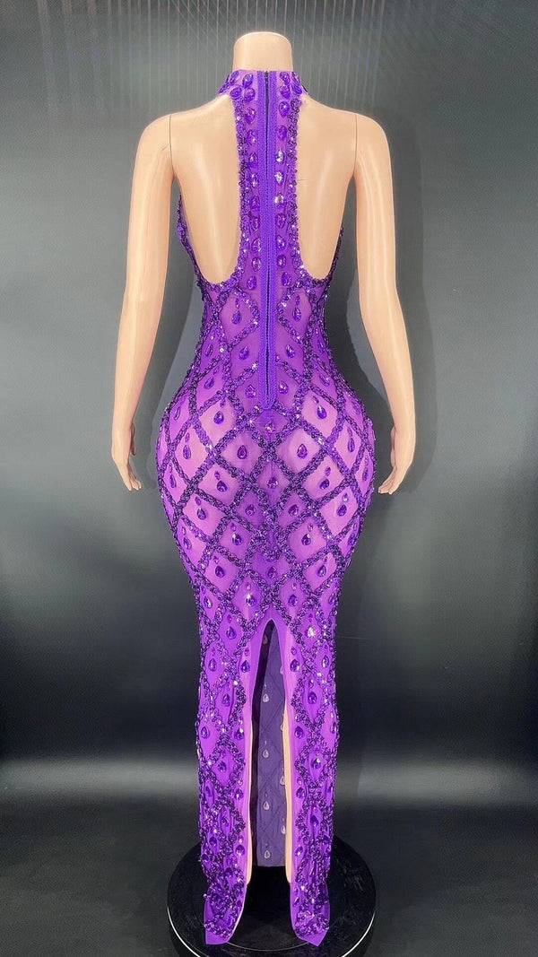 Purple crystal baddie dress